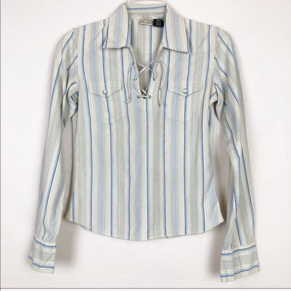 Arizona Y2K Retro Lace Up Bohemian Western Cowgirl Cottagecore Juniors Top Small - Picture 1 of 5